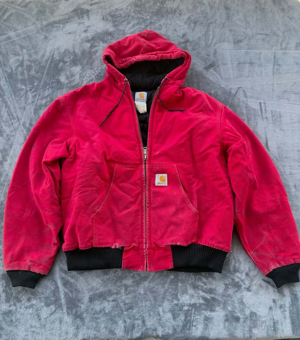 Carhartt Active Jacket Size XL Regular Red Cotton Thrashed Workwear